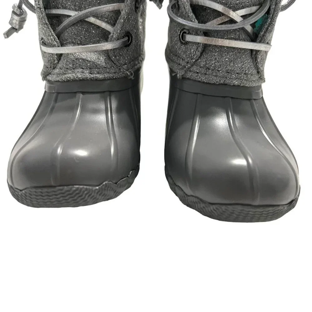 NEW Sperry 9M Sparkly Grey & Aqua Saltwater Boots